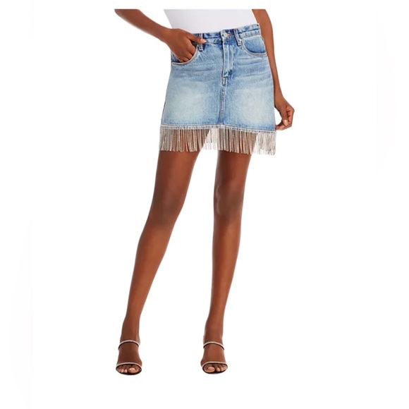 Blank NYC Dresses & Skirts - BLANKNYC Cotton Fringe Trim Denim Skirt - Rhinestone Fringe